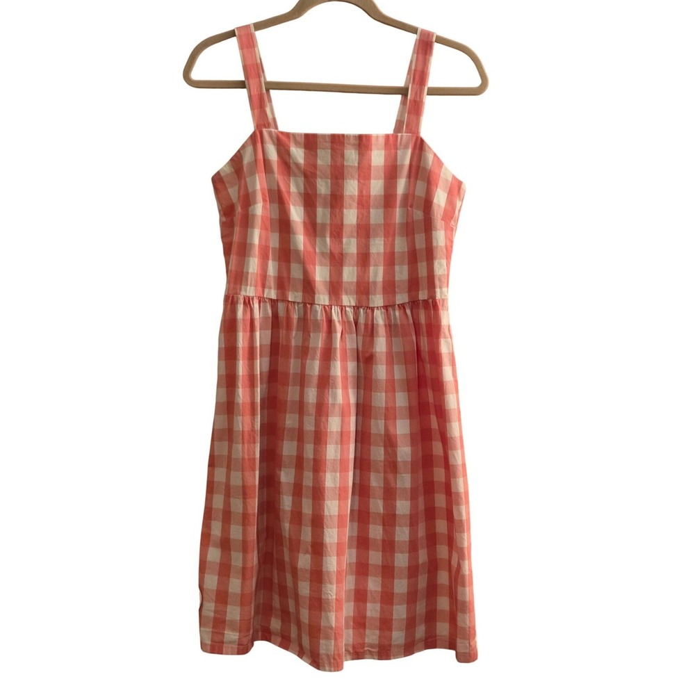J. by J.Crew Pink Gingham Smocked Back Fit & Flare Cotton Cottage Sundress Sz S - Picture 5 of 10